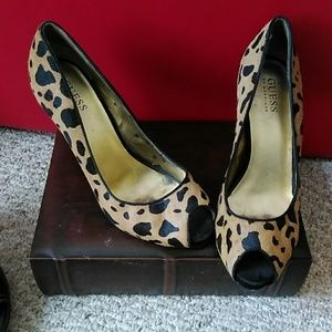 Leopard print peep toe heels